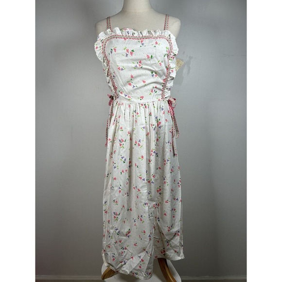 Bill Tice Dresses & Skirts - Vintage 70s Bill Tice Sz 14 White Floral Apron Midi Prairie Cottage Dress NWT